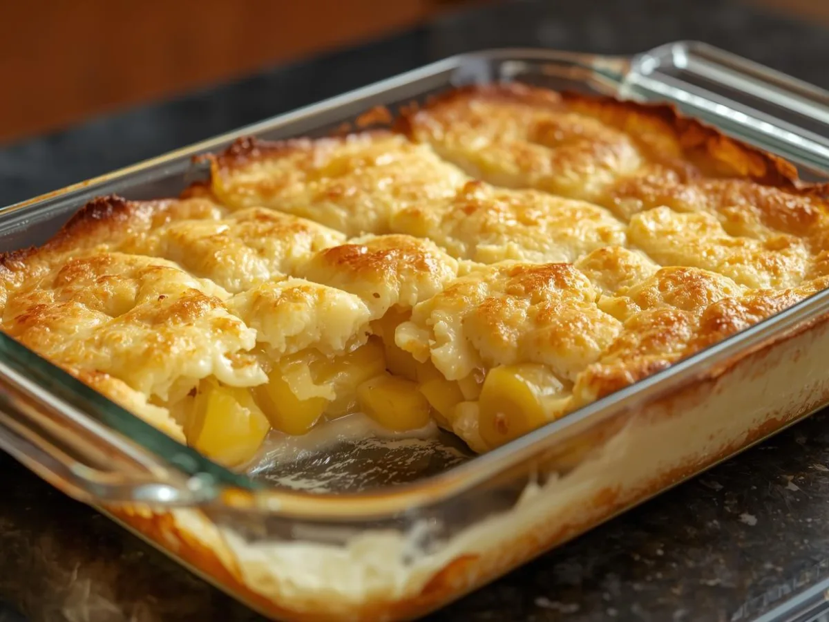 Pineapple Cream Cheese Cobbler in dish