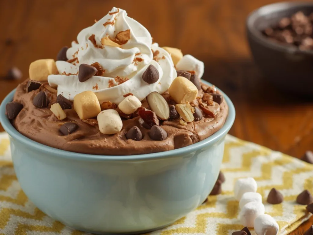Rocky Road Fluff Salad with chocolate chips.