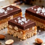 Gluten free No Bake Almond-Butter Twix Bars stack.