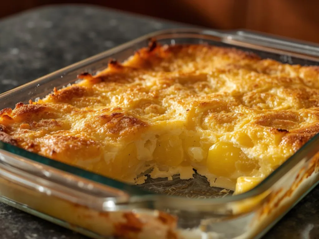 Pineapple Cream Cheese Cobbler with ice cream,