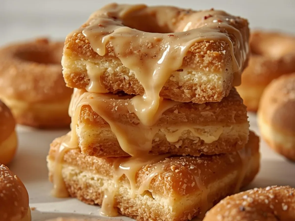 A tray of Brown Butter Maple Donut Bars sliced into rectangles.