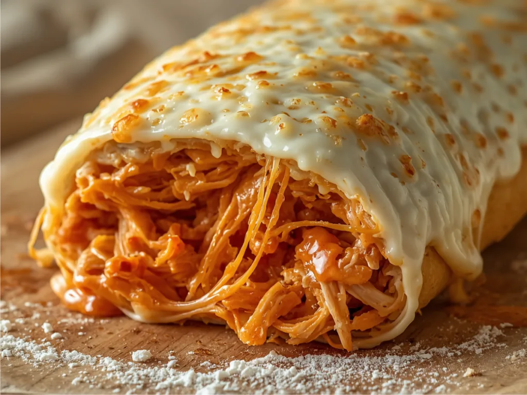 Buffalo Chicken Cheese Bake golden brown cheese topping.