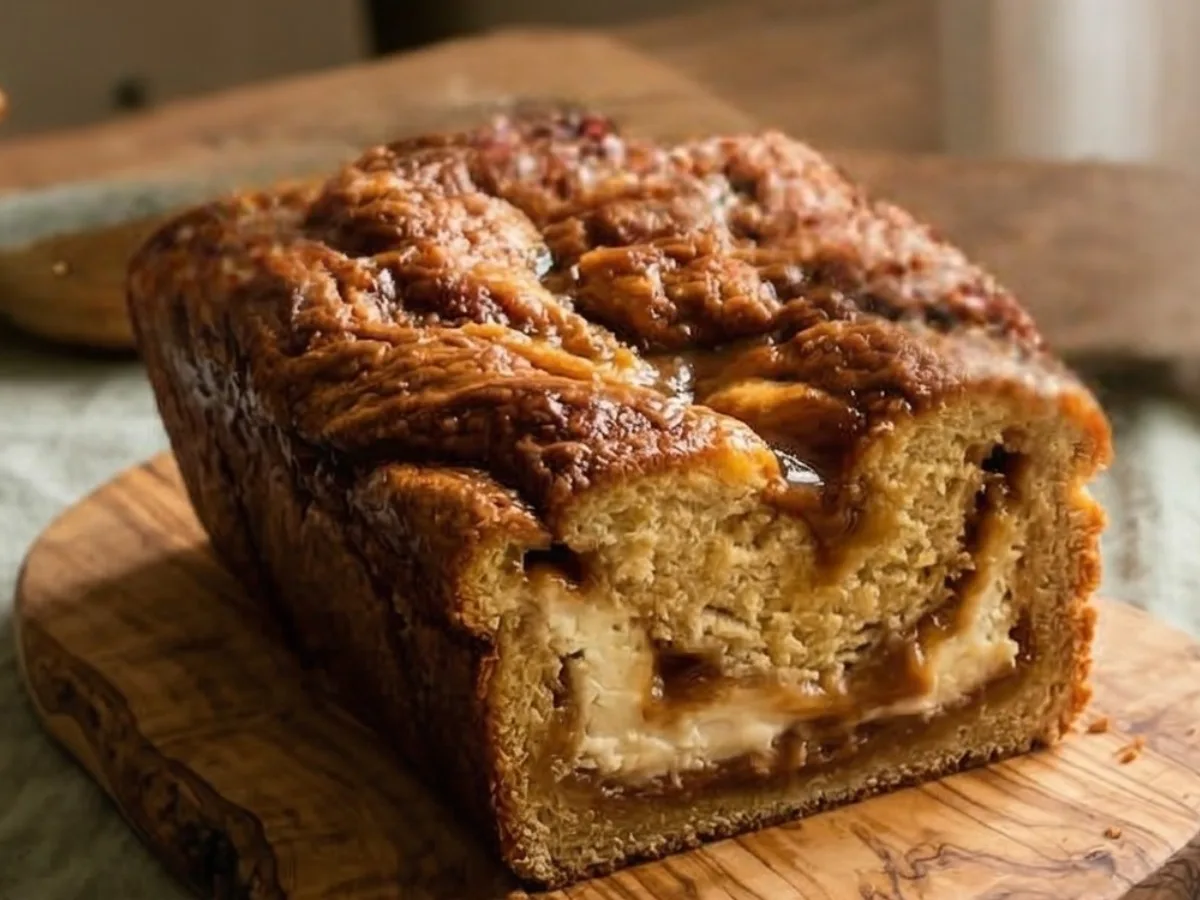 Caramel Cream Cheese Bread loaf.