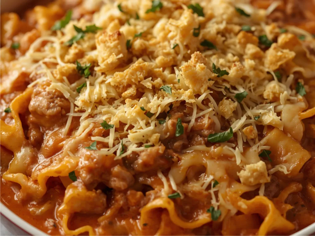 Cheesy Beef and Noodle Casserole bake