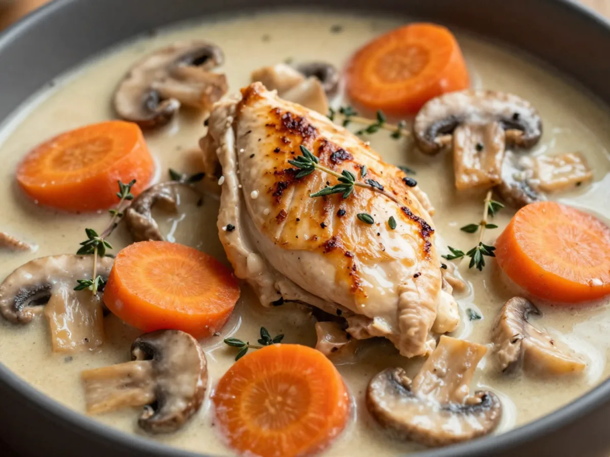 Creamy Chicken with Mushrooms and Carrots skillet.