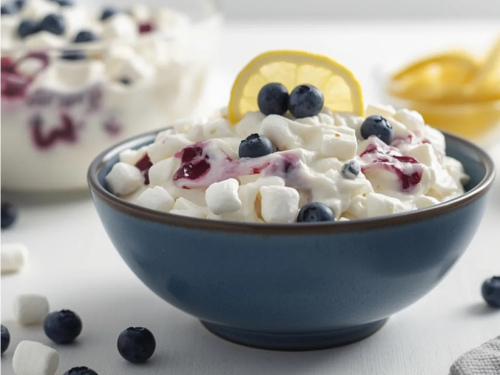 Refreshing Lemon Blueberry Fruit Salad in a rustic bowl