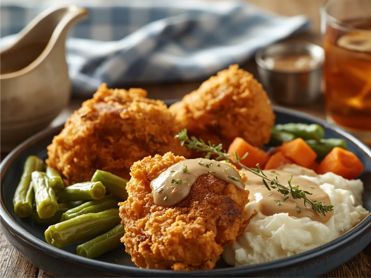 Crispy fried chicken recipe on a wooden board