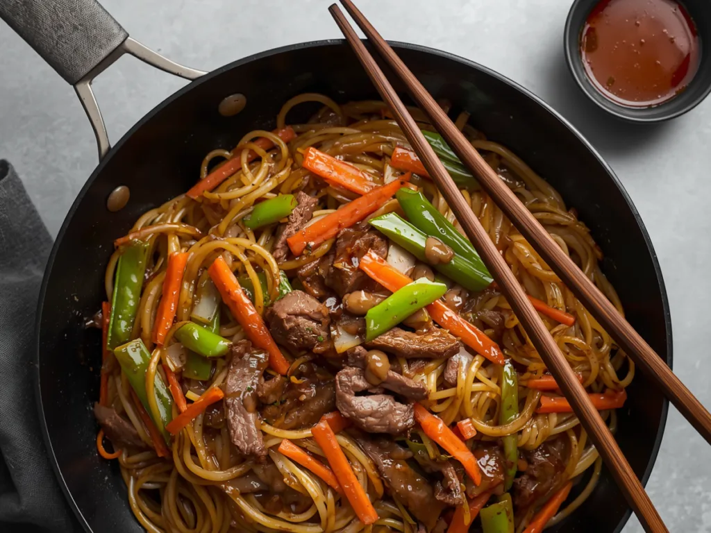 Flank steak lo mein with chow mein sauce easy.