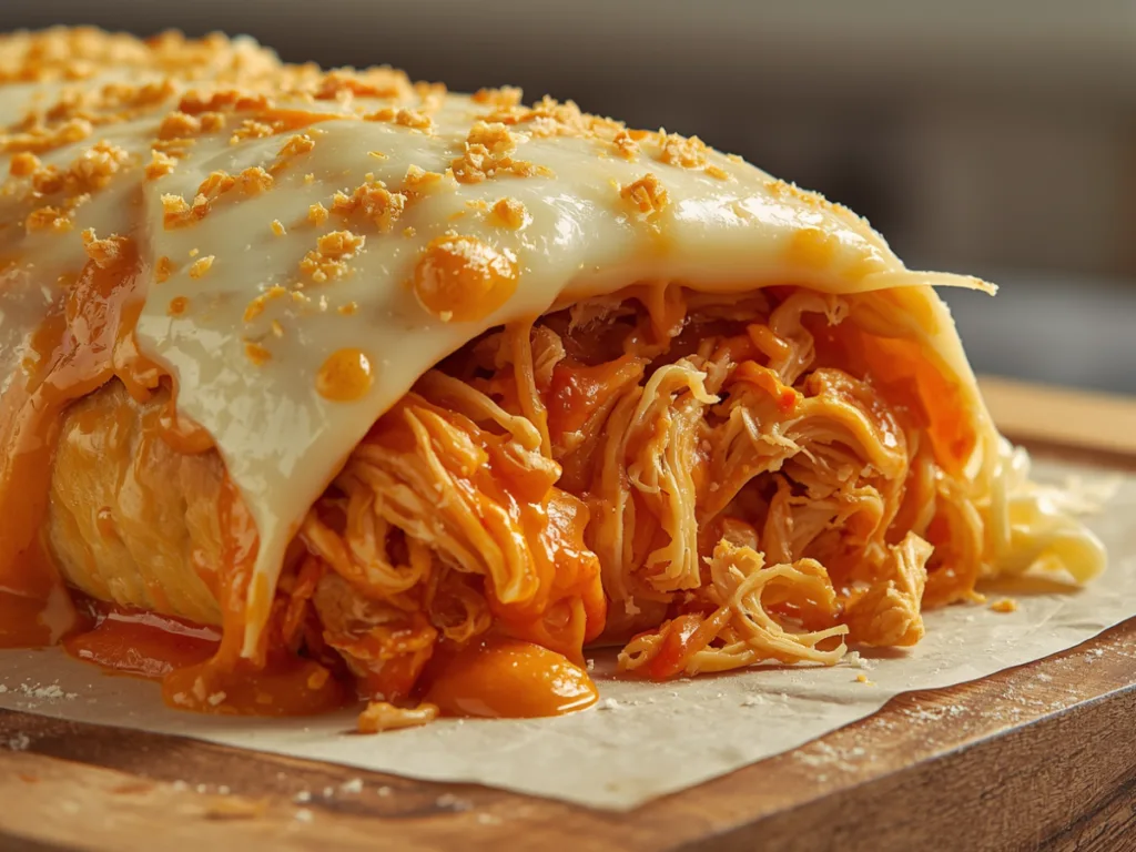 Cheesy buffalo chicken bake with melted mozzarella and cheddar.