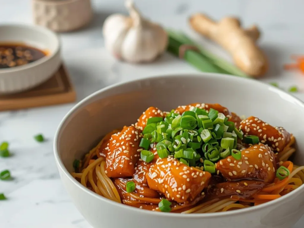 Healthy Chicken Teriyaki Noodles with veggies