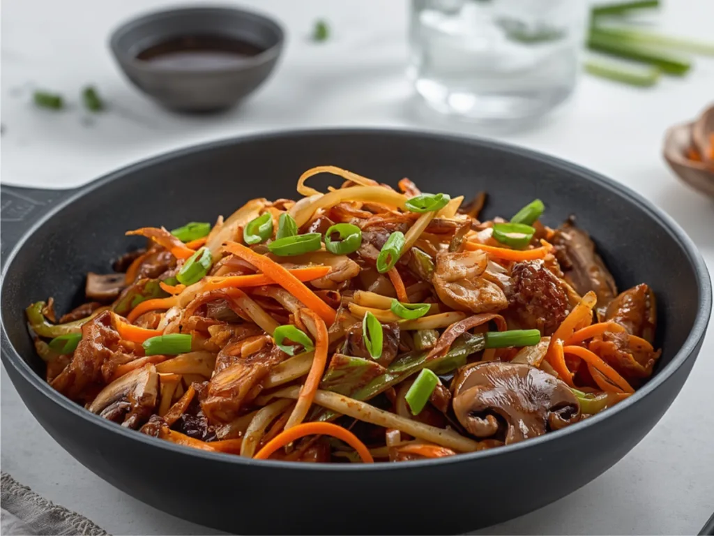 Moo Shu Chicken wraps with hoisin sauce.