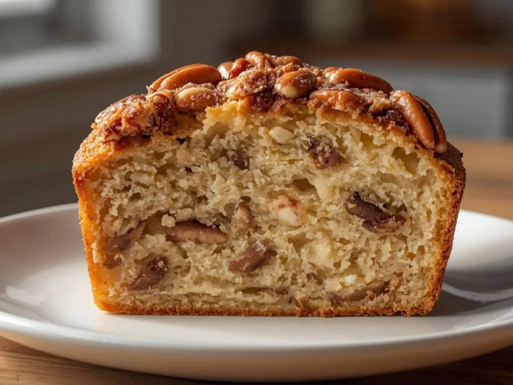 Sliced Sweet Alabama Pecan Bread with butter