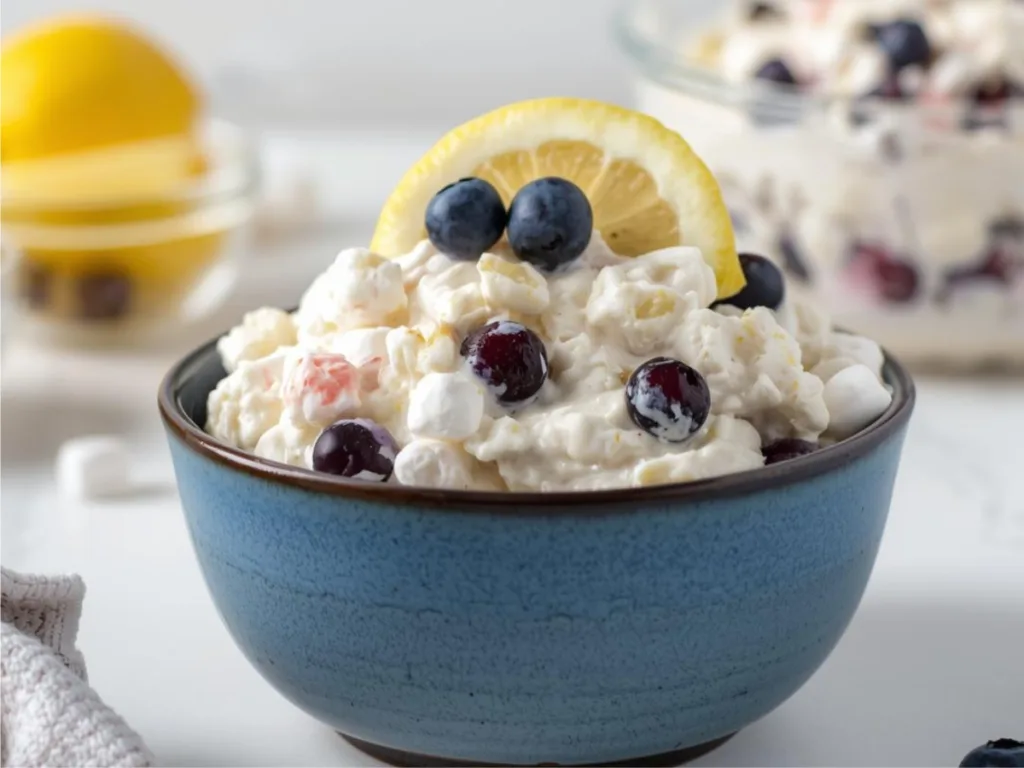 Lemon Blueberry Fruit Salad featuring giant fresh blueberries.