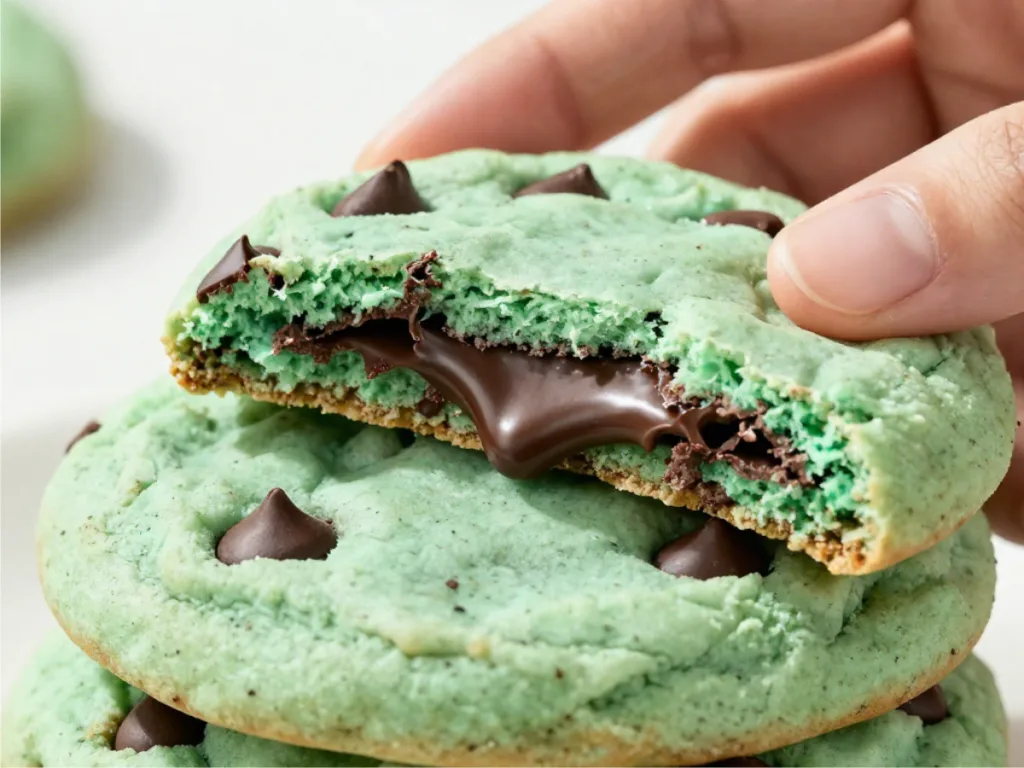 Close up of mint chocolate chip cookie dough.