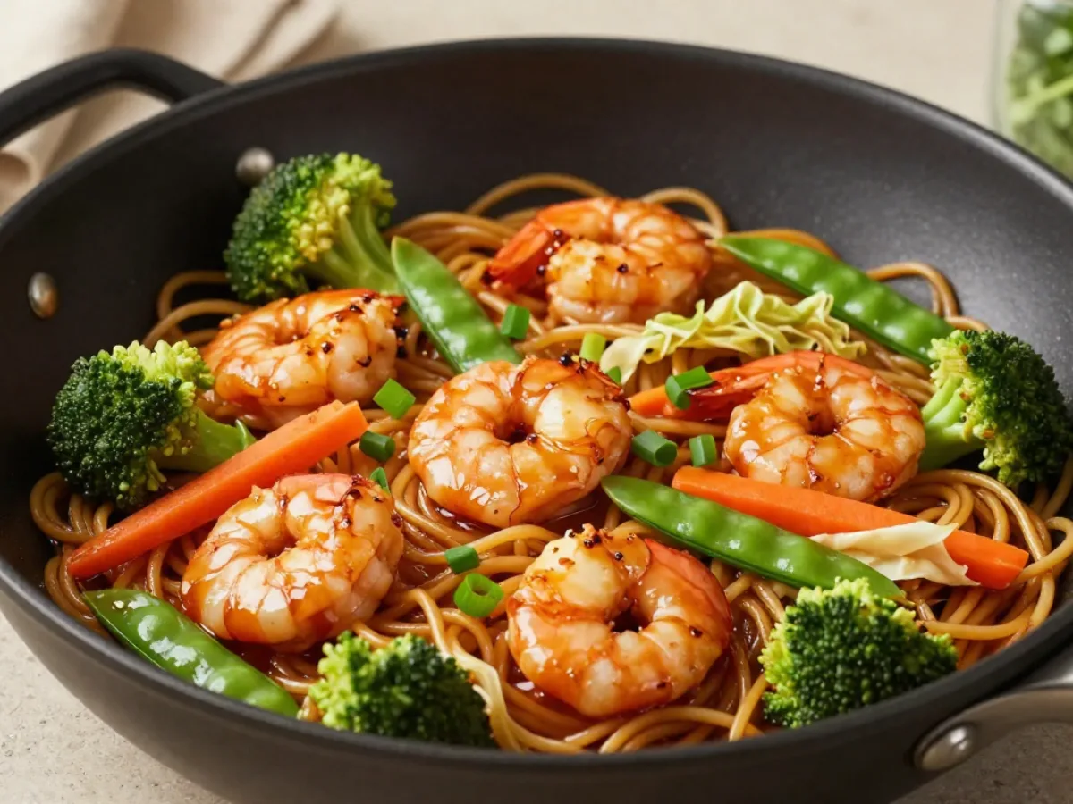 Authentic Shrimp Chow Mein stir fry with noodles