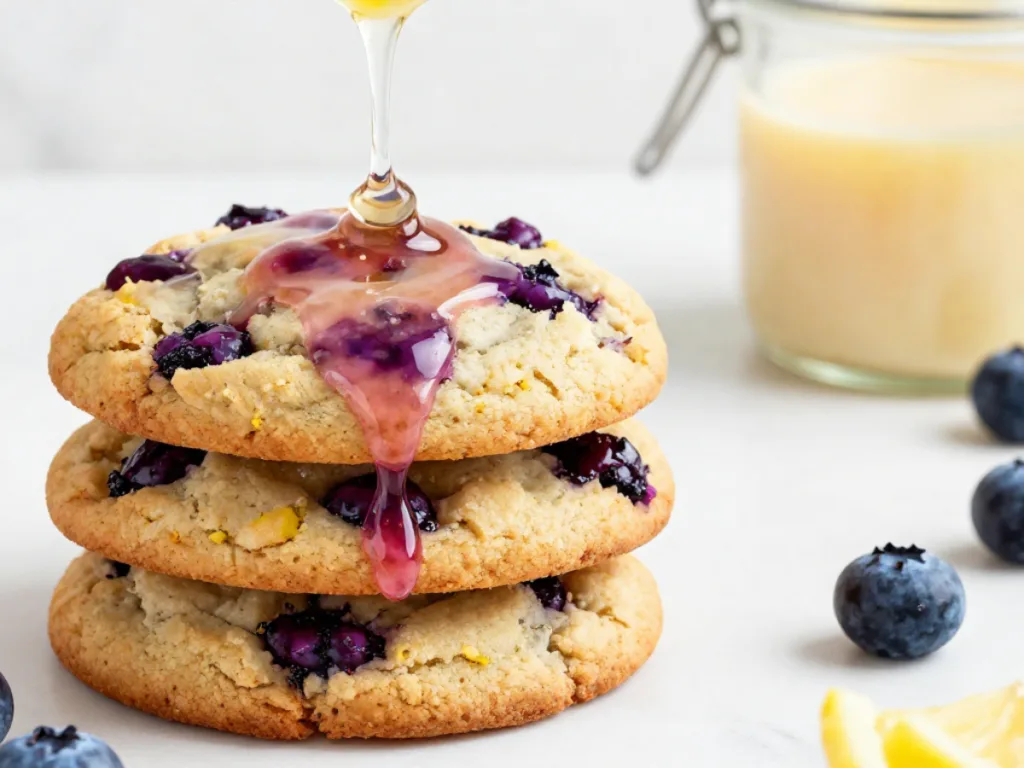 Soft sourdough blueberry cookies on linen.