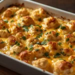 Healthy Chicken Cauliflower Casserole served with a side of green salad.