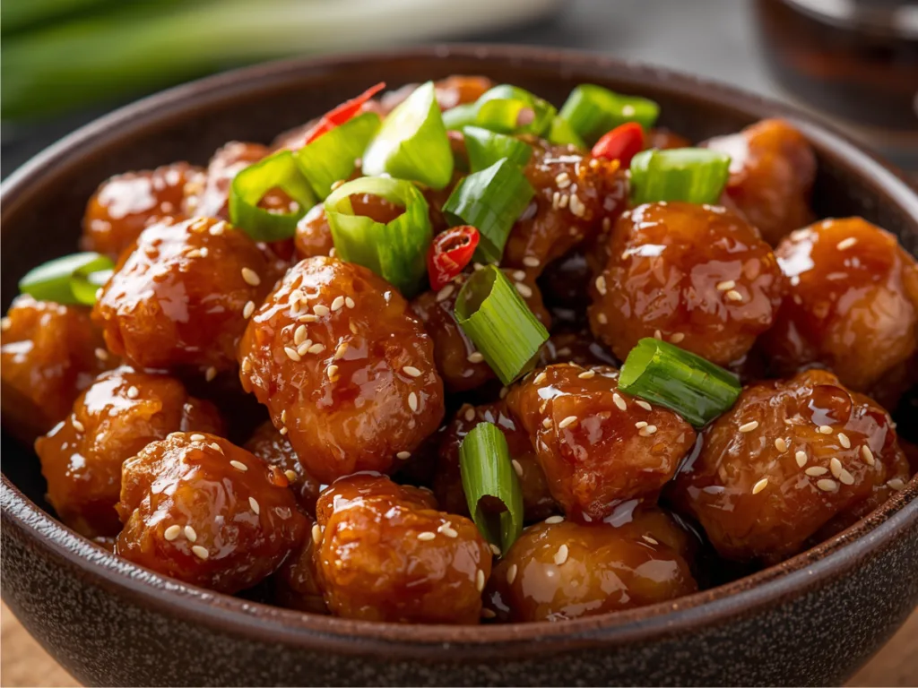 Mongolian Chicken over fluffy white rice.