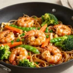 Quick stir fry shrimp and egg noodles