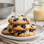 Lemon blueberry sourdough cookies in a kitchen.