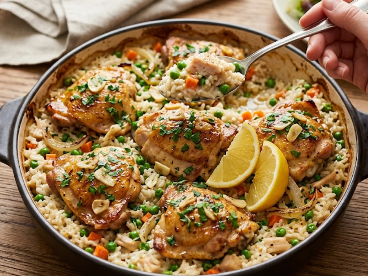 One-Pan Chicken and Rice in skillet