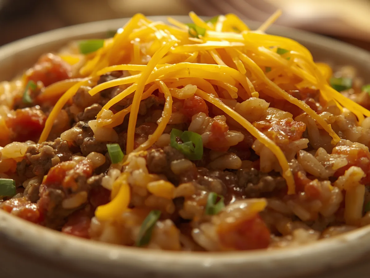 Amish Hamburger Casserole in dish
