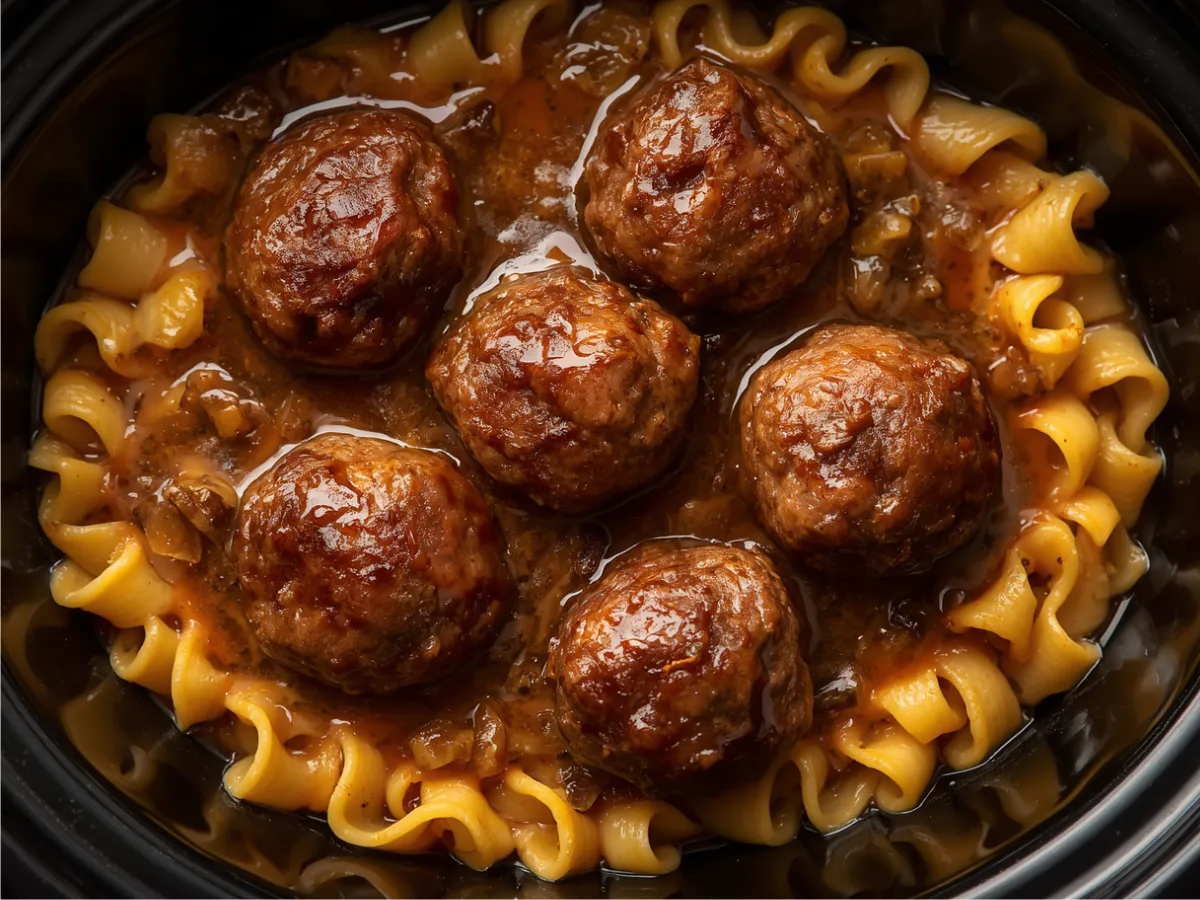Amish Meatball Noodles with thick gravy