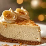 A whole banana cream cheesecake topped with whipped cream and banana slices.