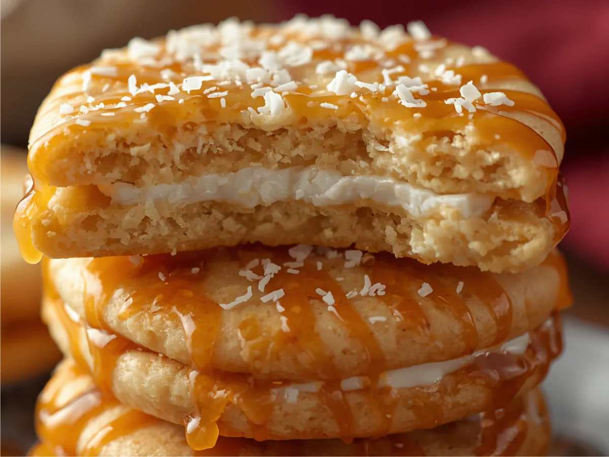 Caramel Cheesecake Cookies on a white plate