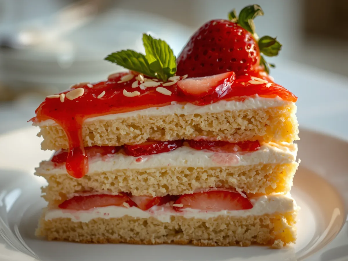 Heavenly Delight Cake with cherries.