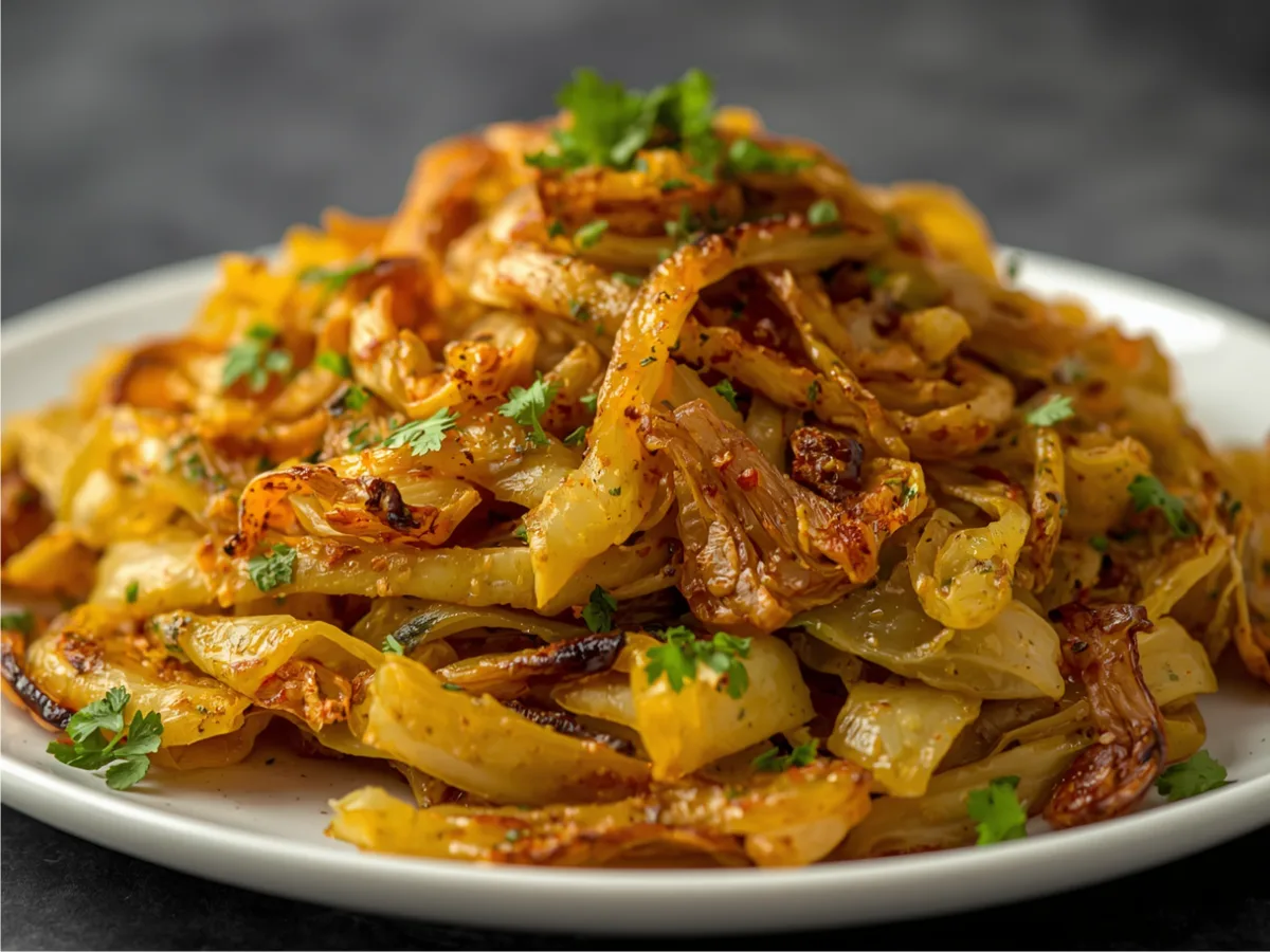 Crispy Indian Roasted Cabbage with turmeric and cumin spices.