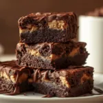 Fudgy Kit Kat Brownies on a white ceramic platter.