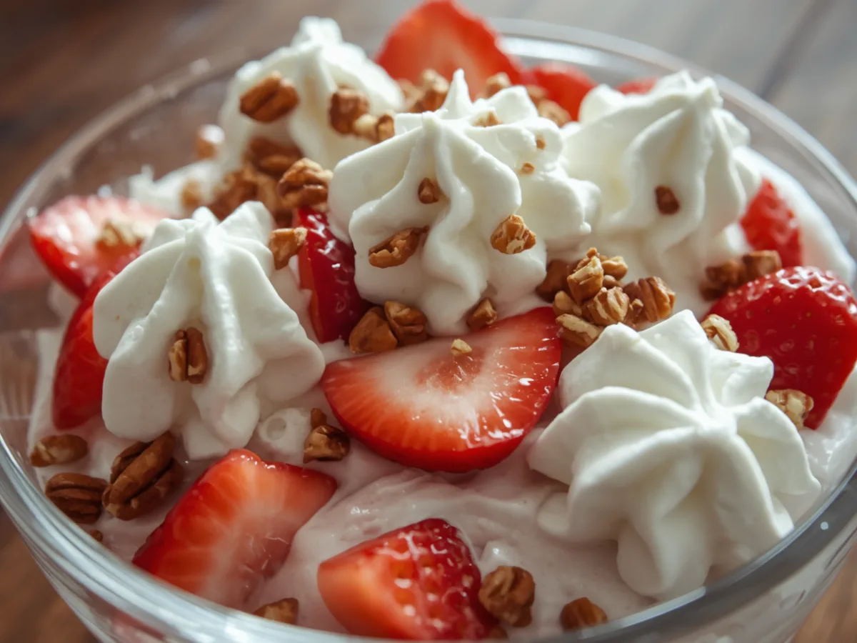 Strawberry Crackle Salad on a rimmed baking sheet.
