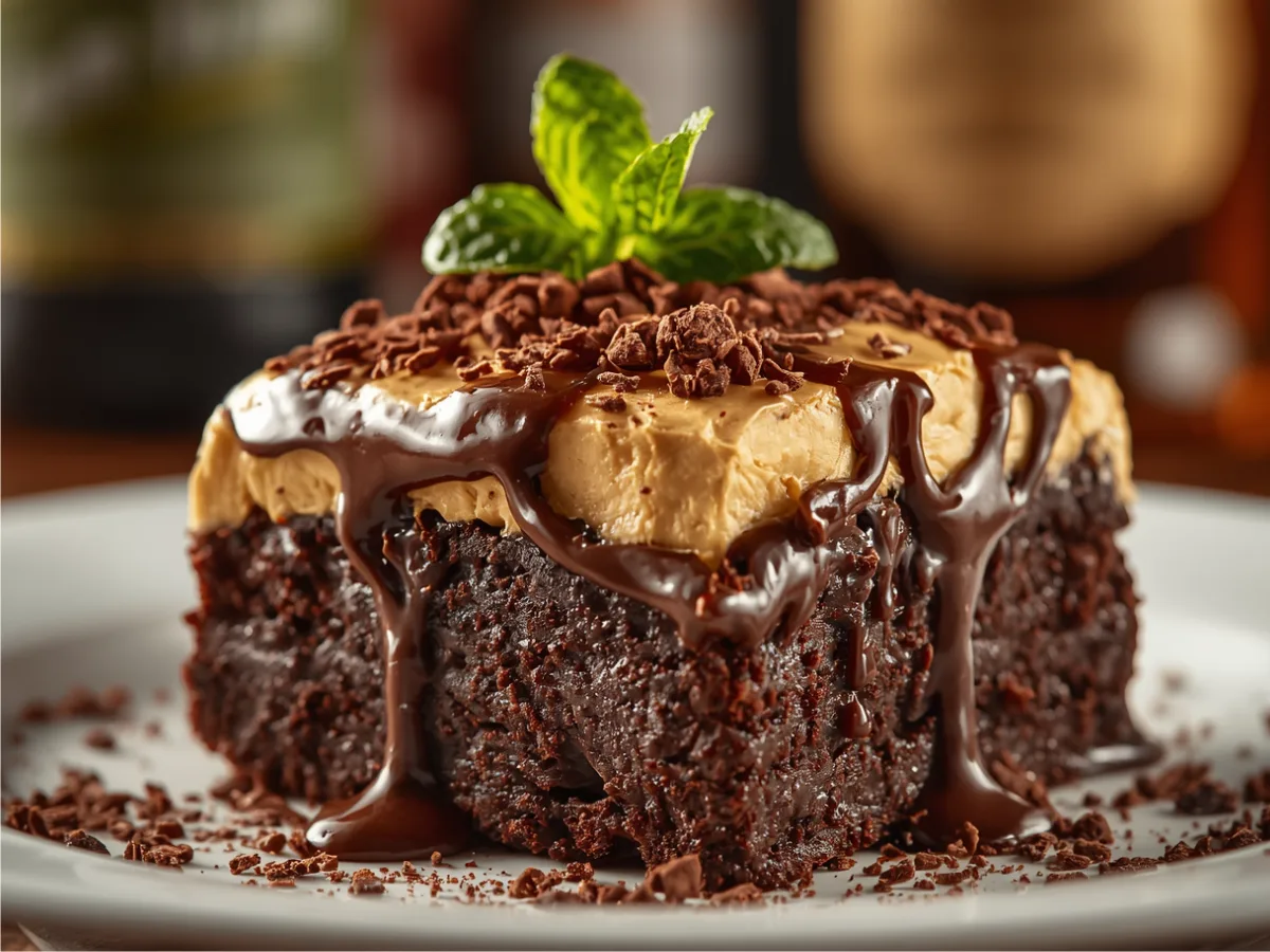 Fudgy Baileys Irish Cream Brownies with chocolate frosting