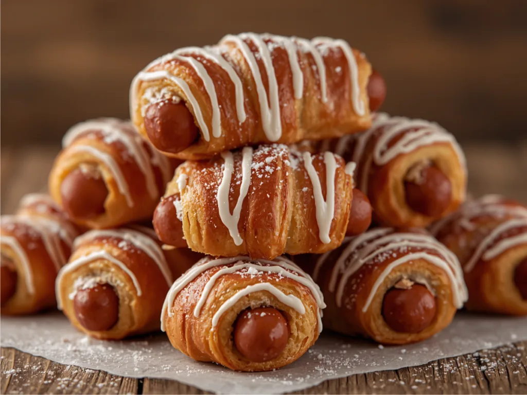 Icing dripping over Breakfast Pigs in Cinnamon Rolls