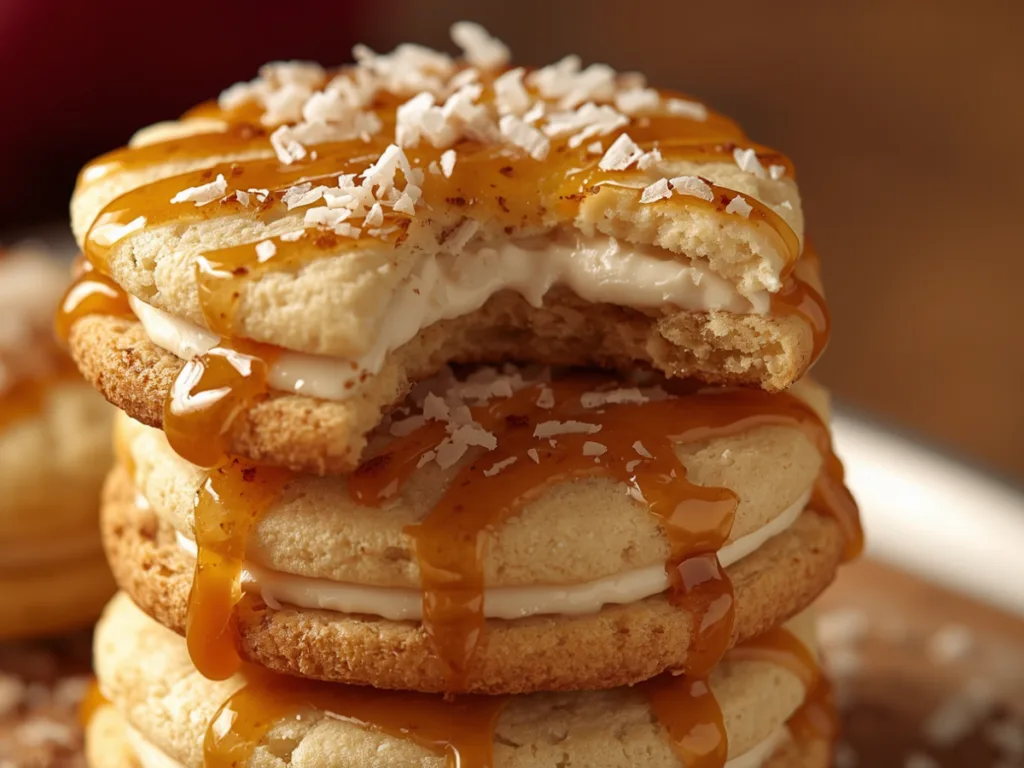 Close up of gooey Caramel Cheesecake Cookies