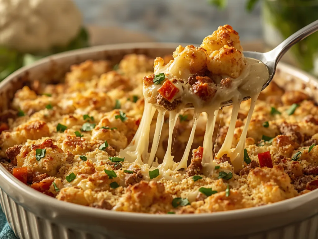 Cheesy beef and cauliflower.