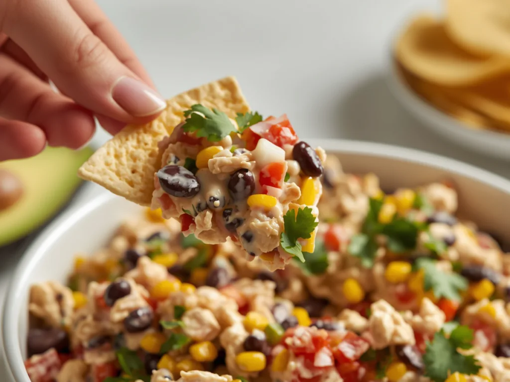 Layered Crunchy Taco Chicken Salad in bowl
