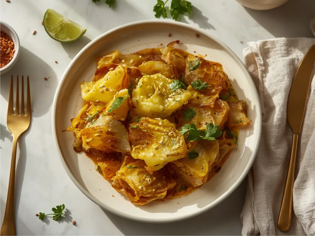 Oven Roasted Cabbage wedges with a golden-brown char.