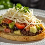 Navajo Taco Recipe:Traditional Indian fry bread taco loaded with beans, meat, cheese, and cilantro.
