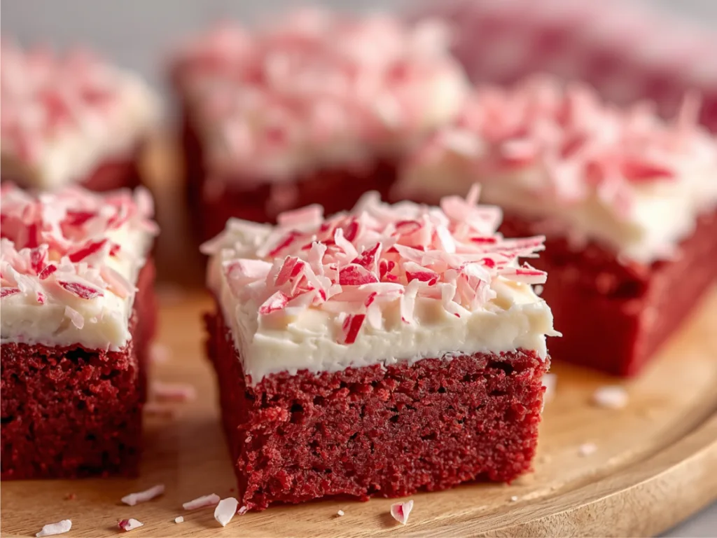 Sliced pink coconut snowball cake bars with coconut flakes.