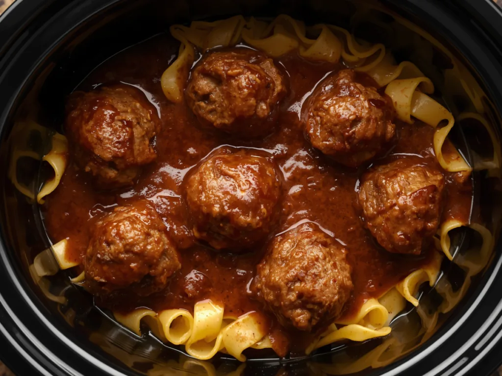 Amish Meatball Noodles with parsley garnish
