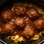 Amish Meatball Noodles with parsley garnish