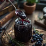 Jam spread on a piece of rustic bread