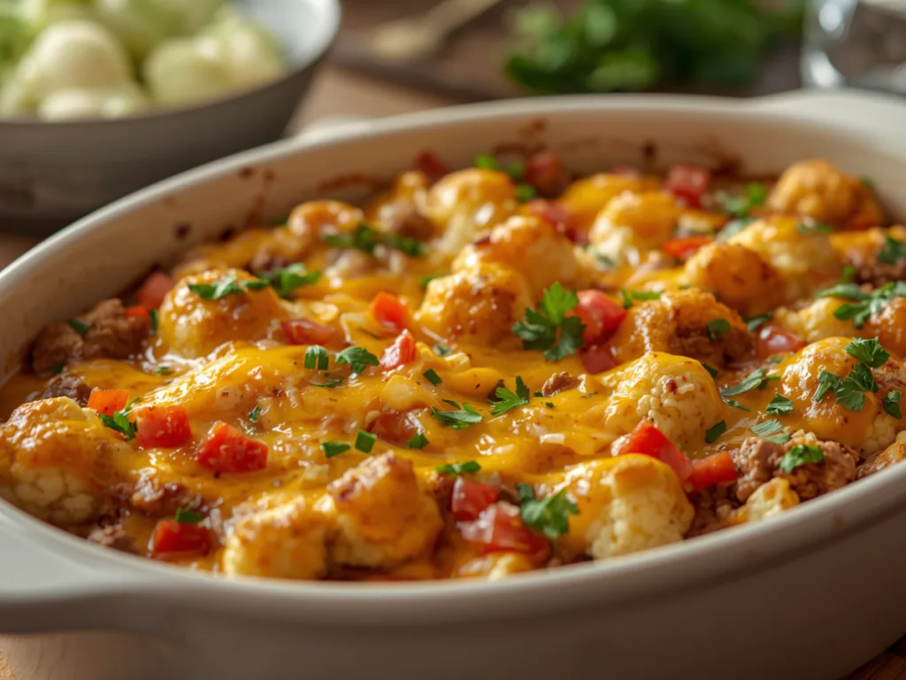 cauliflower and hamburger casserole:Keto dinner prep.