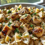 Garlic Butter Chicken Bowties with parsley