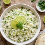 Cilantro Lime Rice garnished with lime