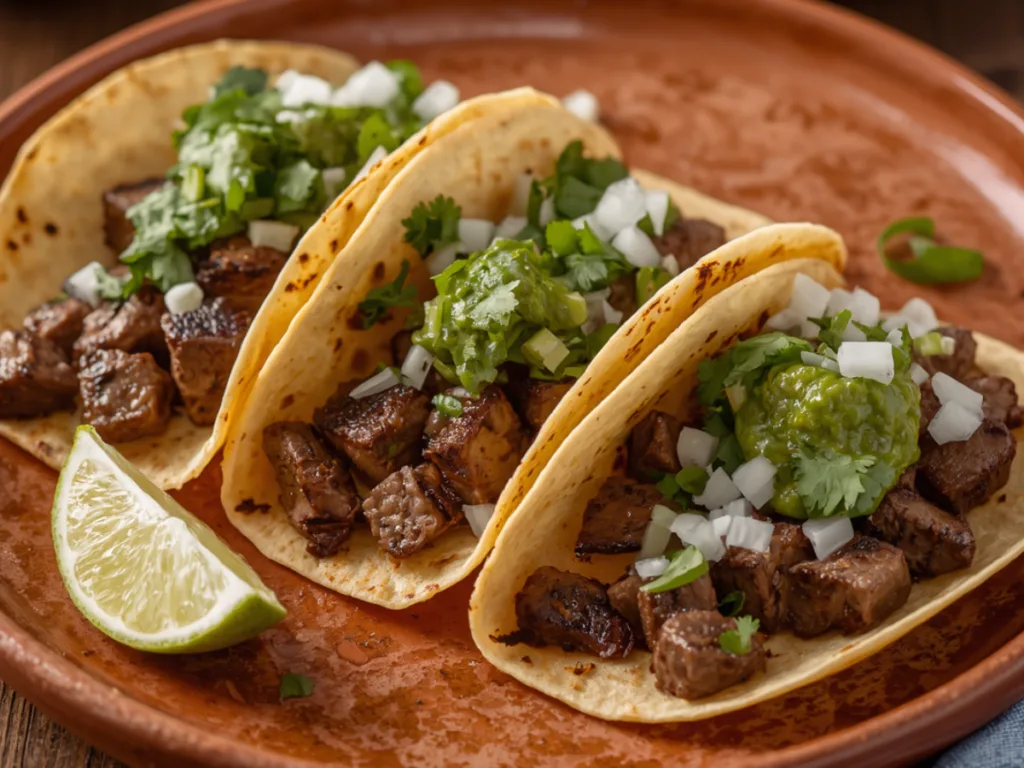 Mexican Street Tacos:Street style tacos with lime and salsa