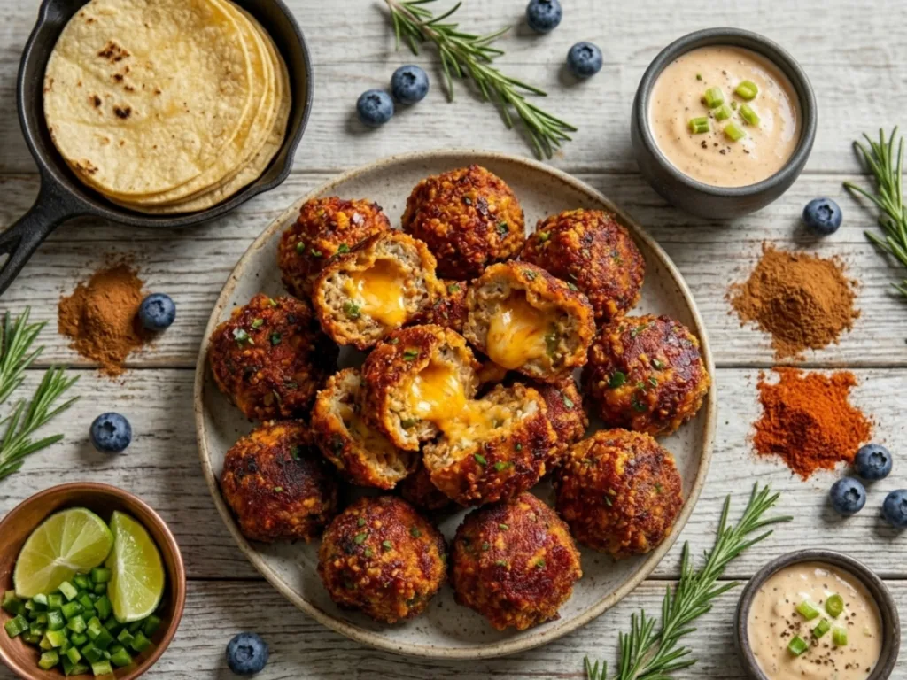 Cross section of a cheesy sausage ball