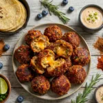 Cross section of a cheesy sausage ball